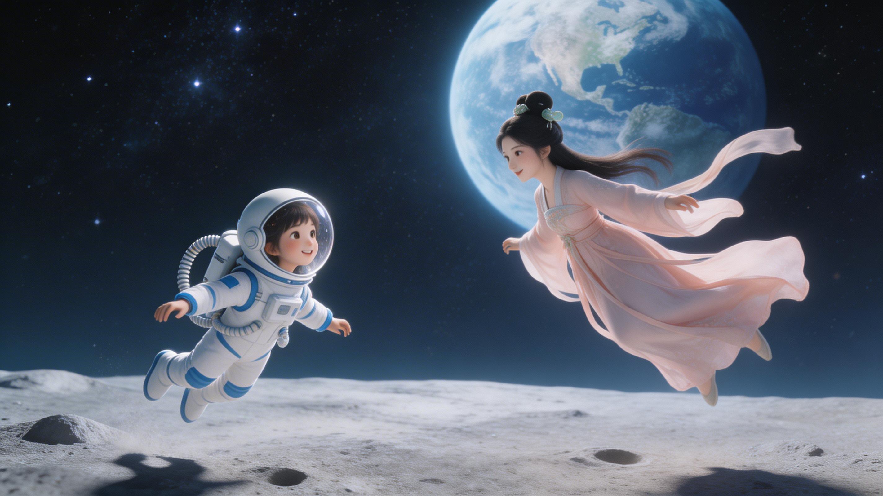 小女孩在月球遇见嫦娥